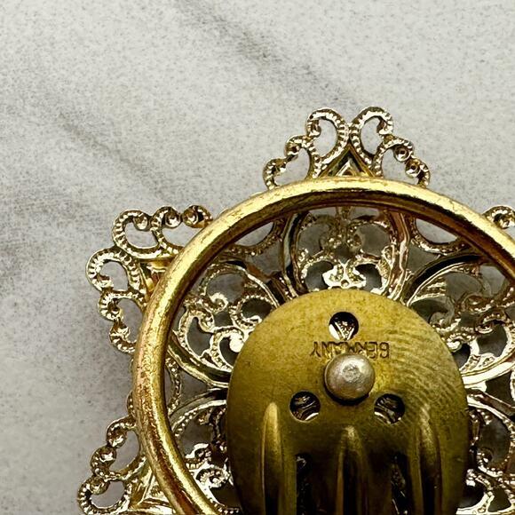 Vintage German Ornate Floral Gold Tone Dress Scarf Clip Filigree ✨ - Picture 8 of 11